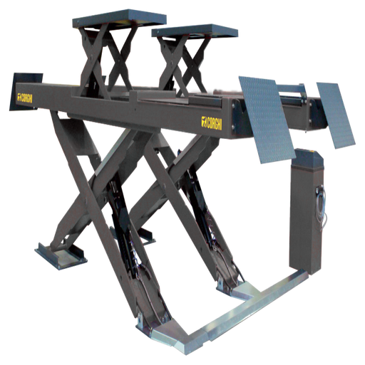 [COGI-ERCOX4300CTLT:24] Cầu nâng cắt kéo kiểm tra góc đặt bánh xe 4,3 tấn, lắp chìm, có bàn nâng phụ, 3 pha, màu xám RAL 7024 (bao gồm đĩa lái Italy và bộ phụ kiện)