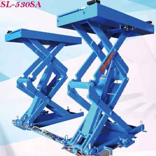 [CLEO-SL-530SA-MI:04] Cầu nâng cắt kéo nâng bụng 3.3 Tấn, Lắp chìm, Có tay nâng xe SUV (3 Pha, mô tơ trong, màu xanh RAL5002)